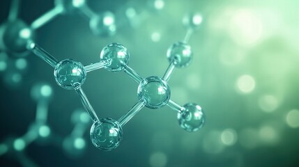 Wall Mural - close-up of a clear, interconnected molecular structure. the background blends blues and greens, emp