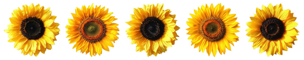Wall Mural - png vibrant sunflowers in symmetrical arrangement, element set on transparent background