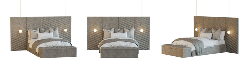 Poster - Bed isolated on transparent background. 3D render.