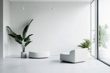 Poster - Modern minimalist interior design with plants in a bright, spacious room