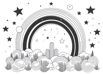 Wall Mural - png surreal aesthetic rainbow logo pattern drawing line.