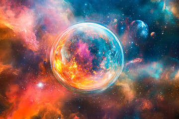 Wall Mural -  Fiery Planet in Cosmic Nebula