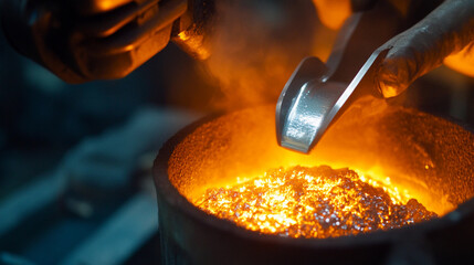 Aufkleber - Close-up of platinum metal being manufactured in workshop Generative AI