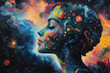 © Shakhnoza - Woman's face in a galaxy of colorful space with stars in the background.