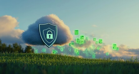 Aufkleber - Secure cloud computing with shield and lock protecting data, ensuring online safety and privacy in the digital world
