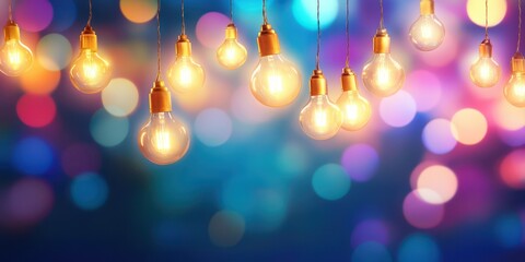 Wall Mural - illuminated ambience: a mesmerizing display of hanging light bulbs casting a warm, inviting glow aga