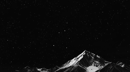 Snowy Mountain Peak Under Starry Night Sky.