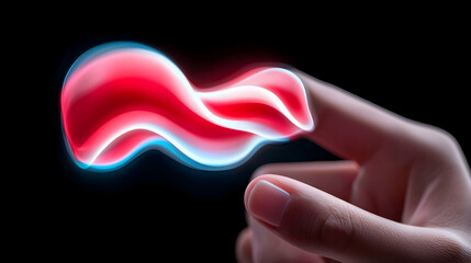 Wall Mural - hand interacting with glowing red and blue abstract wave