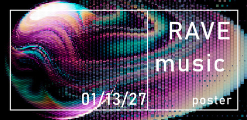 Fototapete - Vibrant rave poster with swirling pixelated patterns and bold typography. Features colorful digital textures, creating an energetic and modern music vibe.