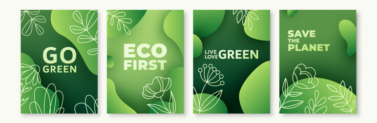 green background vector illustration. eco ecology abstract patterns with gradient fluid wave shapes,