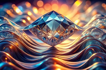 Canvas Print - radiant gemstone on abstract waves featuring diamond texture