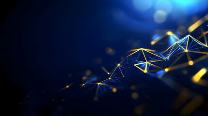 Abstract Digital Network Structure With Glowing Yellow Lines And Blue Background
