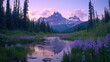 © ROKANI - Serene mountain stream reflecting sunset peaks, wildflowers