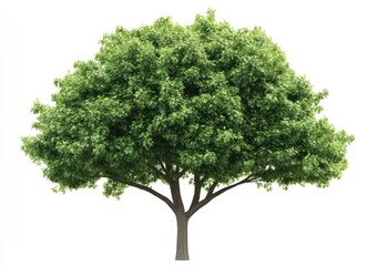 isolated green tree with lush foliage against white background for design