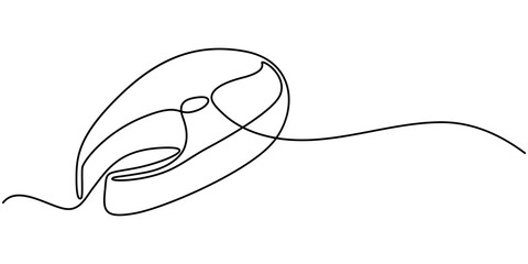 continuous one line vector drawing of piece of fish, salmon. Line art, piece of fish, continuous single one line illustration of a piece of fish, featuring a salmon steak, pink salmon, or trout.