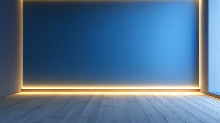 Aufkleber - Modern Room Interior Design with Blue Wall and Warm LED Lighting