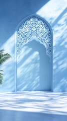 Aufkleber - Serene Blue Room with Intricate Archway and Sunlight Shadows