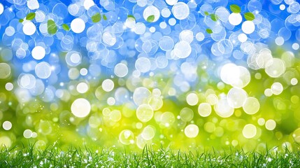 Wall Mural - Bokeh light effect. Green meadow. Sunny day. Spring or summer nature background for wallpaper or banner use