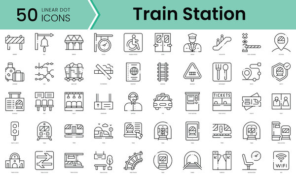 Set of train station icons. Line art style icons bundle. vector illustration