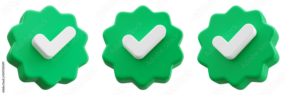 Set of Green Check mark symbol 3d icon illustration, verified, approve ...