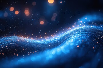 Wall Mural - vibrant blue waves of sparkling light create an enchanting visual display in a dark environment
