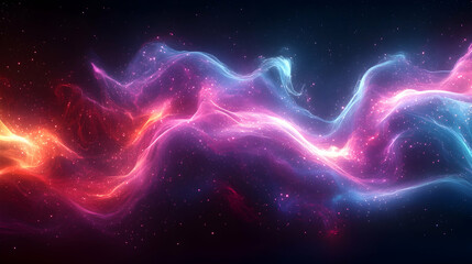 Wall Mural - abstract motion-inspired glowing wave patterns in a blend of electric pink, purple and cyan against 