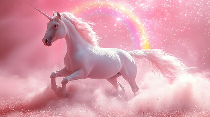 Wall Mural - ethereal unicorn fantasy backdrop with soft, glowing pastel hues, a radiant rainbow and shimmering s