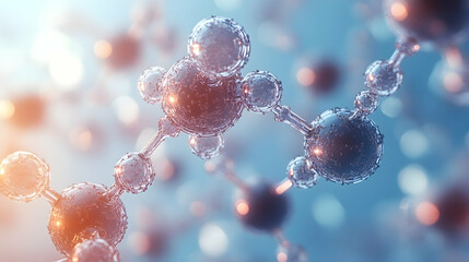Wall Mural - minimalist molecular network illustration with abstract floating molecules, soft gradients and a lig