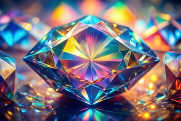 Canvas Print - dazzling iridescent diamonds close up with vivid color and diamond texture