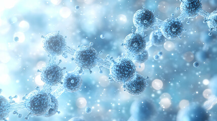 Wall Mural - white and light blue gradient medical background featuring abstract molecular structures, floating p