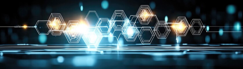 Abstract hexagon network glowing on platform, used for tech, data or future concepts