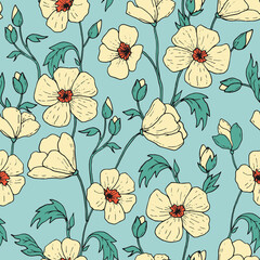 Naklejka na meble Decorative floral pattern featuring yellow flowers on a light blue background creating a vibrant design for textiles or wallpapers