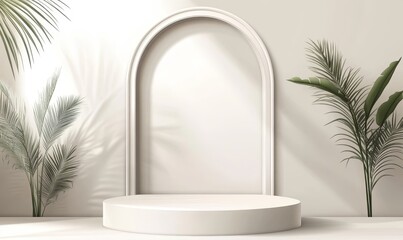 Wall Mural - the background of the podium is a minimal studio setup with white and black mockup