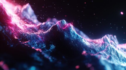 Wall Mural - Abstract Digital Rendering of Mountainous Landscape in Space