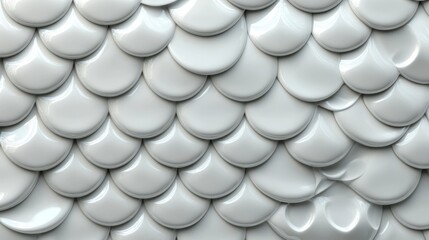 The 3D render showcases a polished wall background with tiles, as well as a futuristic tile wallpaper with a fish scale pattern and white blocks