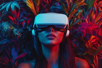 Wall Mural - stock image of a woman wearing glasses representing a person in the future of virtual reality and ab