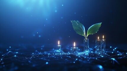 Wall Mural - abstract blue digital plant growth candlescape eco friendly nature energy sustainable technology inn
