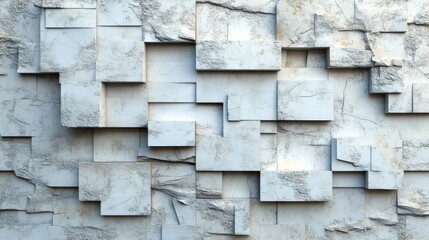 The visual representation consists of a wall created from Semigloss, 3D Mosaic Tiles, arranged against a White, Futuristic, Blocks background, featuring an Arabesque pattern, all produced through 3D