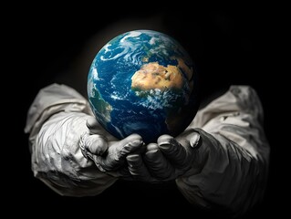 photo of an astronaut that taking the earth planet in his hand.