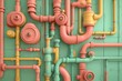 © MaxB - An irregularly shaped figure composed of diverse, intertwined pipes is showcased in a colorful 3D illustration on a green-hued background