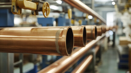 Poster - New copper pipes arranged in a factory setting Generative AI