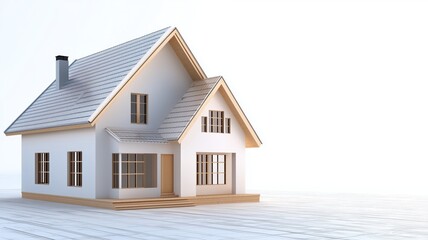Modern residential house with gabled roof and large windows on white background