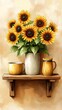 © Fatoniyah - Sunflowers in Vase, Rustic Still Life with Cups