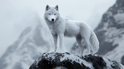Wall Mural - white wolf on snowy mountain peak