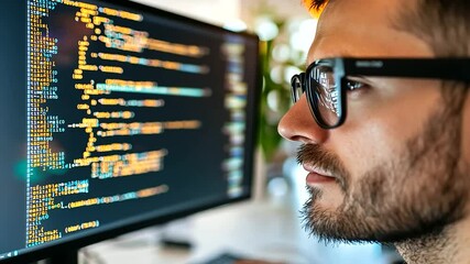 Wall Mural - a dedicated programmer intensely coding in a sunlit office environment.