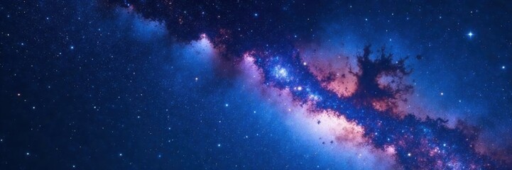 Milky Way galaxy with vibrant stars and space dust in a dark blue cosmic background, cosmos, universe