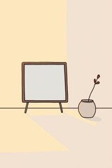 Wall Mural - Minimalist interior design featuring a blank frame and a plant vase