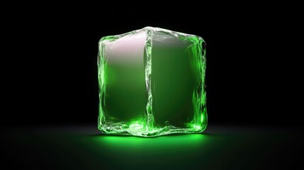 Wall Mural - Glowing green cube, abstract, liquid-like