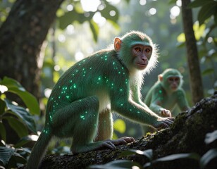 Wall Mural - enchanted monkeys in a dreamlike forest