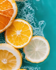 Poster - Vibrant Citrus Splash Minimalist Food Capturing Refreshing Texture and Color Dynamics for Premium Beverage Branding and Creative Marketing Content